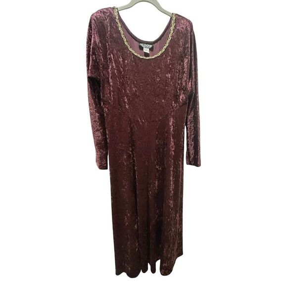 VTG All That Jazz Victorian Burgundy Crushed Velvet & Gold Maxi Dress Large - Picture 9 of 16